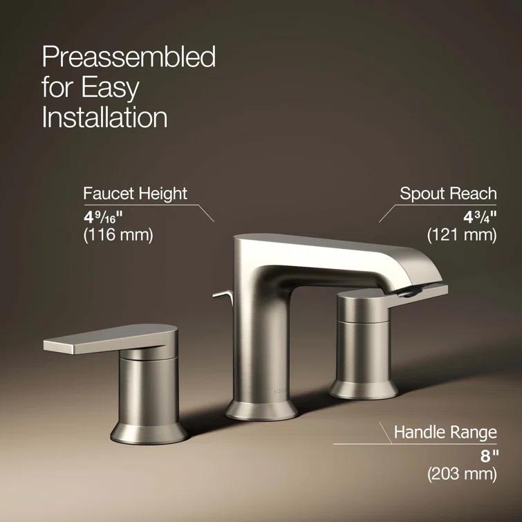 Kohler ® Hint ® Widespread Brushed Nickel Bathroom Sink Faucet