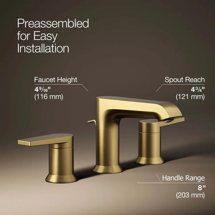 Kohler ® Hint ® Widespread Brushed Moderne Brass Bathroom Sink Faucet