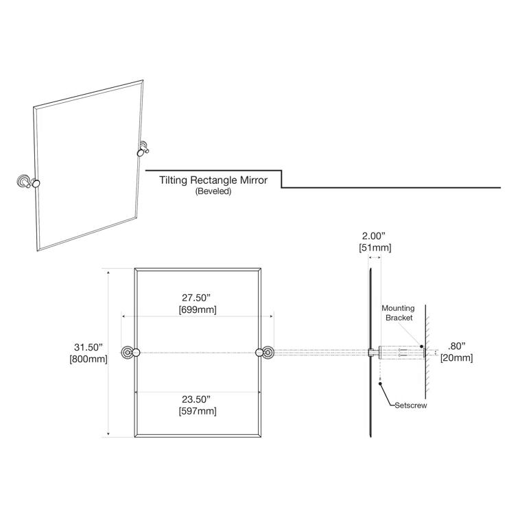 Latitude II Wall Mounted Frameless Beveled Rectangle Mirror | Pivoting Bathroom Vanity Wall Mirror