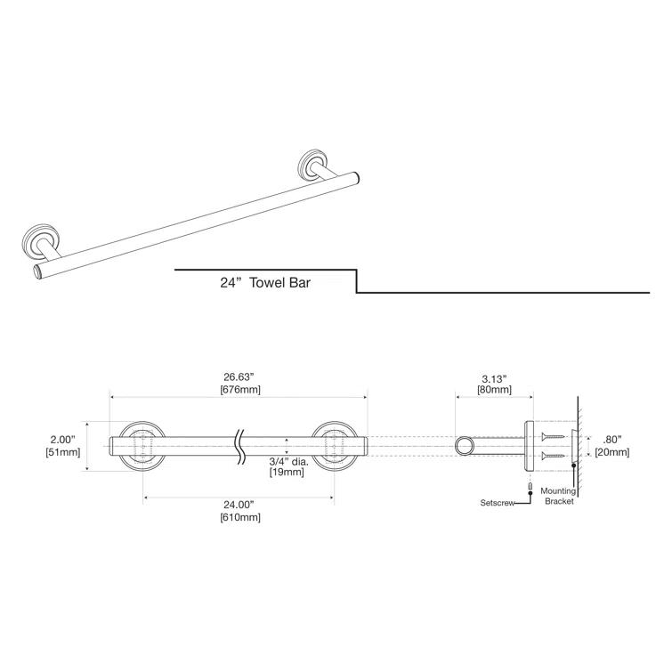 Latitude II Wall Mounted Towel Bar | Bathroom Towel Holder