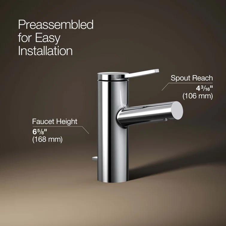 Kohler Elate Single-Handle Bathroom Faucet with Pop-Up Drain Assembly, One Hole Bathroom Sink Faucet, 1.2 gpm