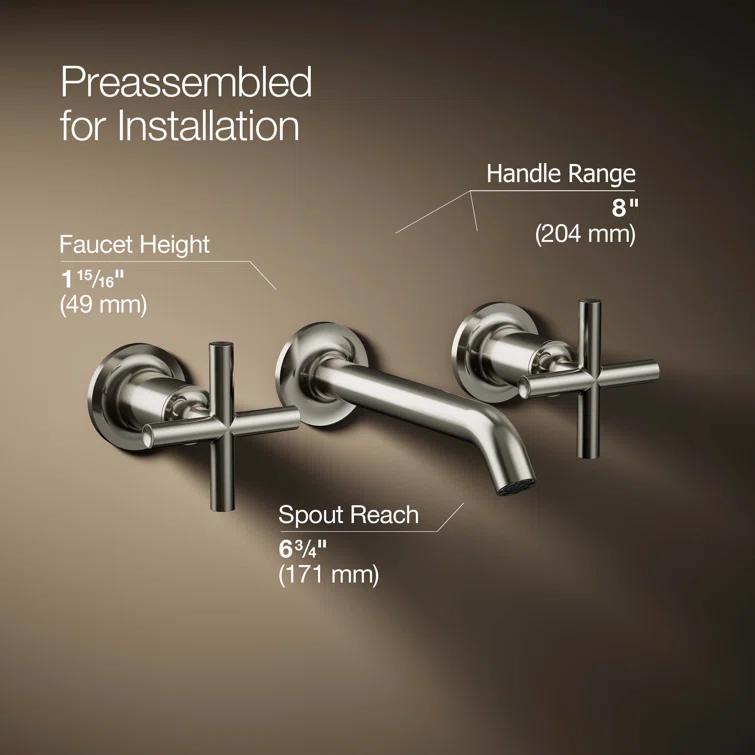 Kohler ® Purist ® Polished Nickel Wall-Mounted Bathroom Sink Faucet and Handles