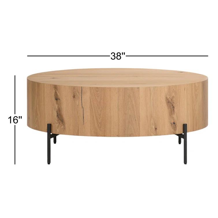 Light Oak and Gunmetal Round Coffee Table