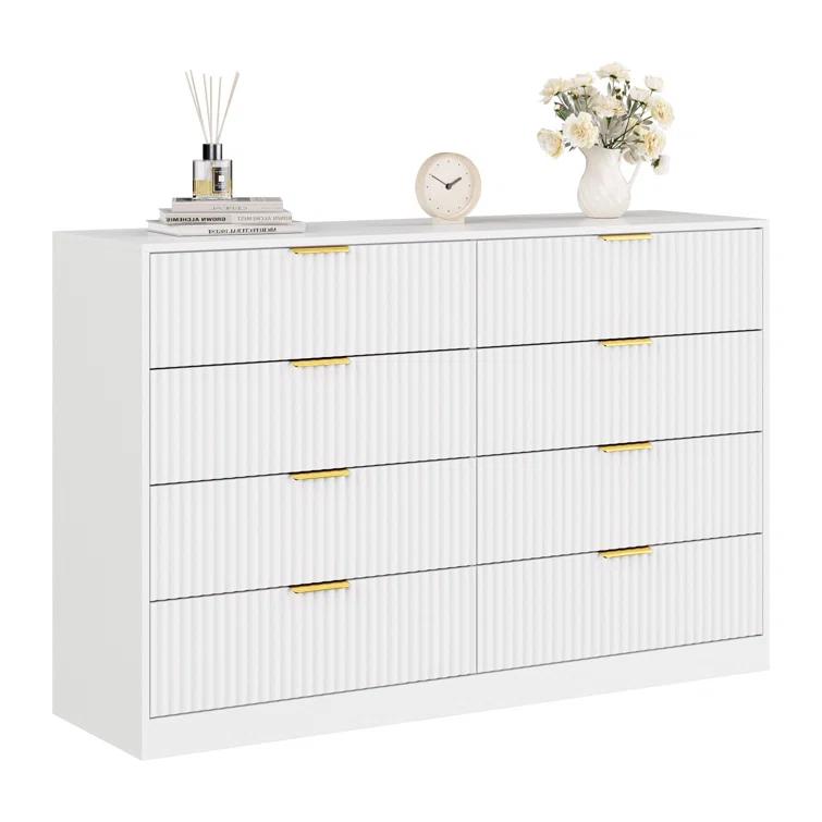 Fluted Dresser For Bedroom With 8 Drawers, 55" Wide Modern Chest Of Drawers With Metal Handle