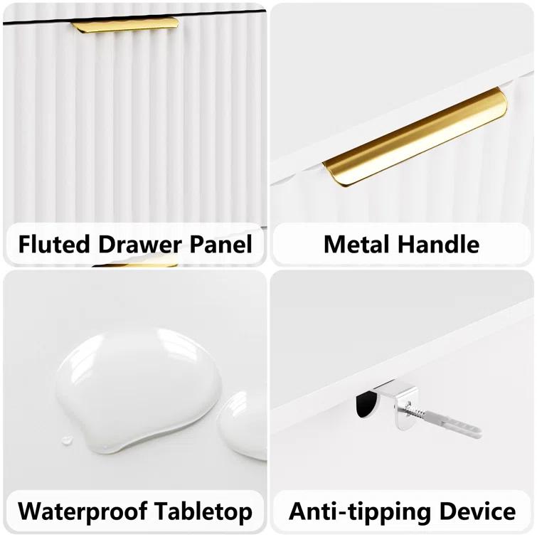 Fluted Dresser For Bedroom With 8 Drawers, 55" Wide Modern Chest Of Drawers With Metal Handle