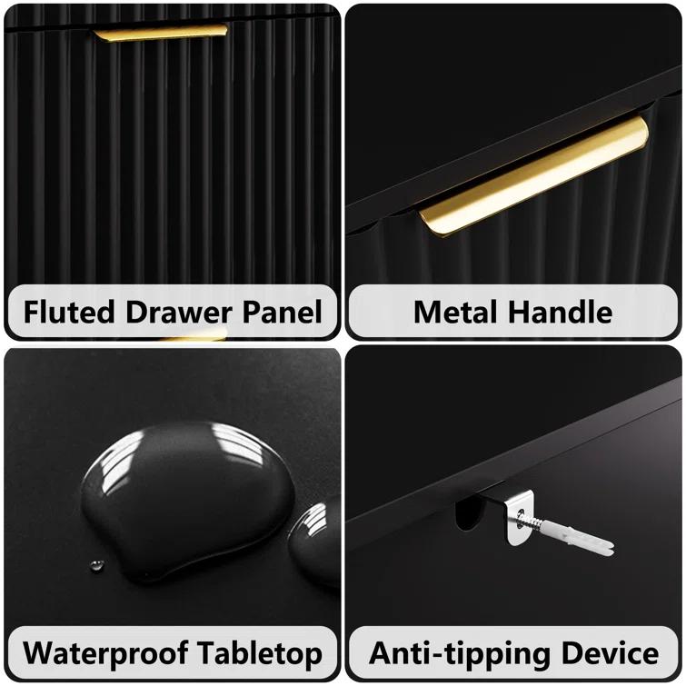 Fluted Dresser For Bedroom With 8 Drawers, 55" Wide Modern Chest Of Drawers With Metal Handle