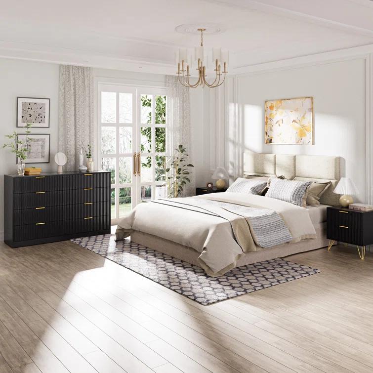 Fluted Dresser For Bedroom With 8 Drawers, 55" Wide Modern Chest Of Drawers With Metal Handle