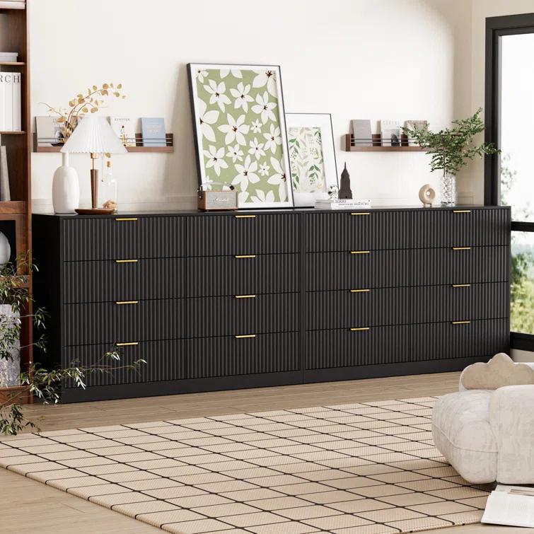 Fluted Dresser For Bedroom With 8 Drawers, 55" Wide Modern Chest Of Drawers With Metal Handle