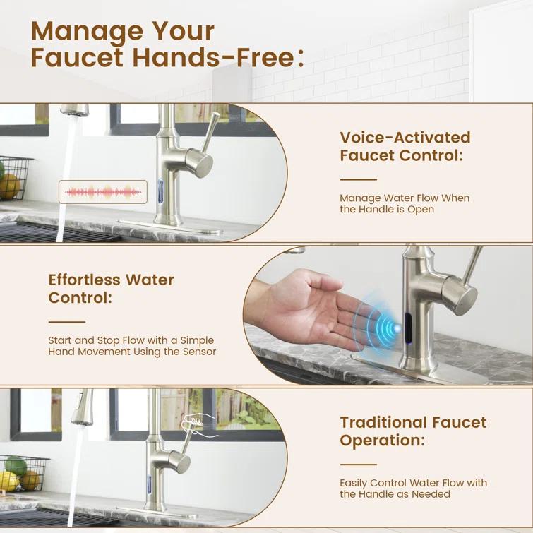 Willow Smart Faucet Touchless Pull Down Sprayer Kitchen Faucet with Voice and Motion Control