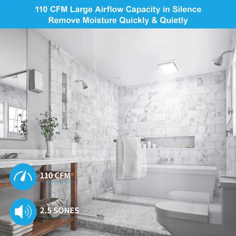 110 Cfm Quiet Bathroom Exhaust Fan With Light, 6500K 800Lm Household Ventilation Fan Light Combo, Energy Saving Ceiling Mount, Multipurpose Bath Extractor Fan, Easy To Install