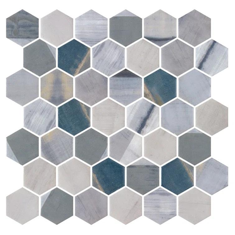 Andova Rochelle 2-in. Hexagon Honeycomb Marble Look Polished Glass Wall & Floor Mosaic Tile