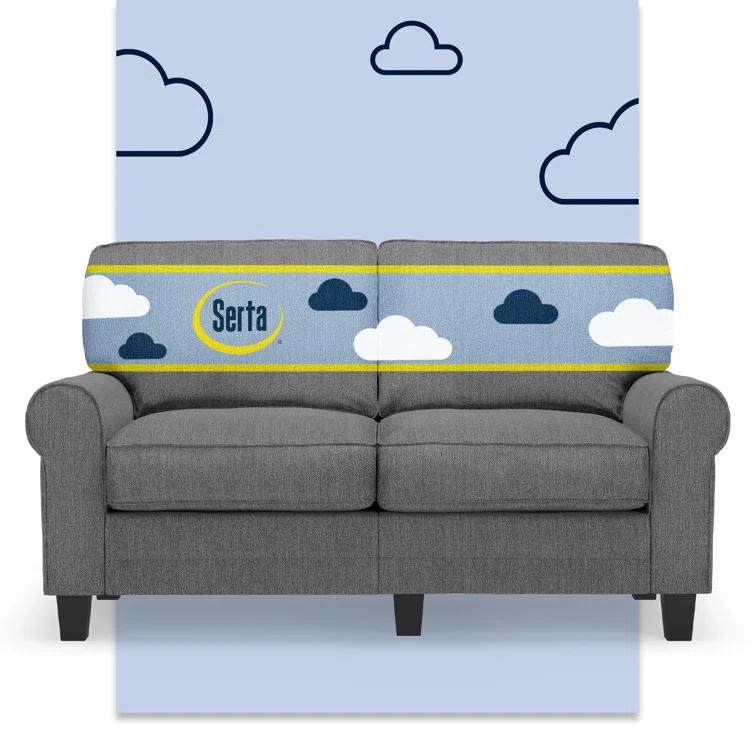 Serta Copenhagen 61" Rolled Arm Sofa, Easy Care Fabric, Soft Pillow Back, Pocket Coil Seat Cushions