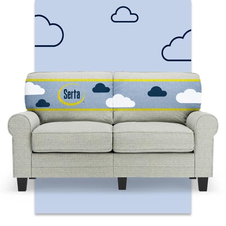 Serta Copenhagen 61" Rolled Arm Sofa, Easy Care Fabric, Soft Pillow Back, Pocket Coil Seat Cushions