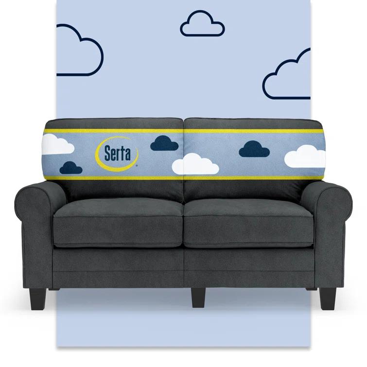 Serta Copenhagen 61" Rolled Arm Sofa, Easy Care Fabric, Soft Pillow Back, Pocket Coil Seat Cushions