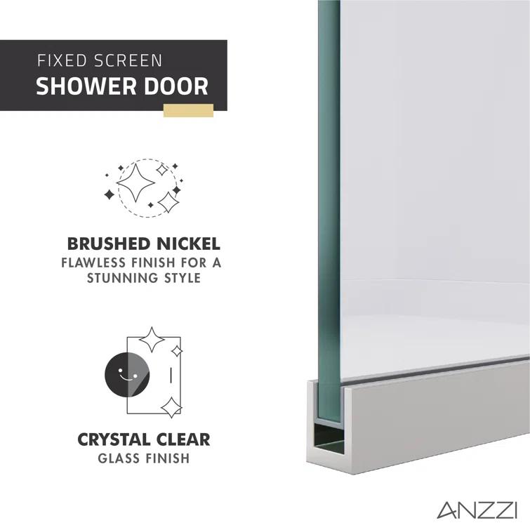 Veil Series 34” W x 74” H Frameless Glass Fixed Shower Screen Shower Door