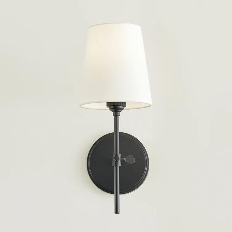 Baker 5.5 in. 1-Light Midnight Black Wall Sconce With White Linen Fabric Shade