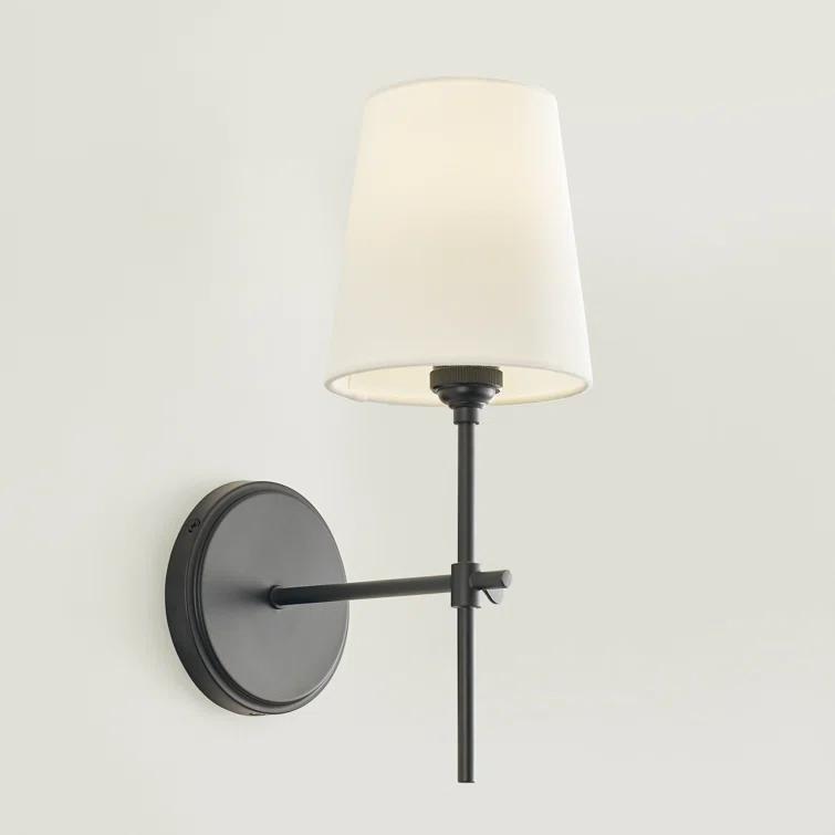 Baker 5.5 in. 1-Light Midnight Black Wall Sconce With White Linen Fabric Shade