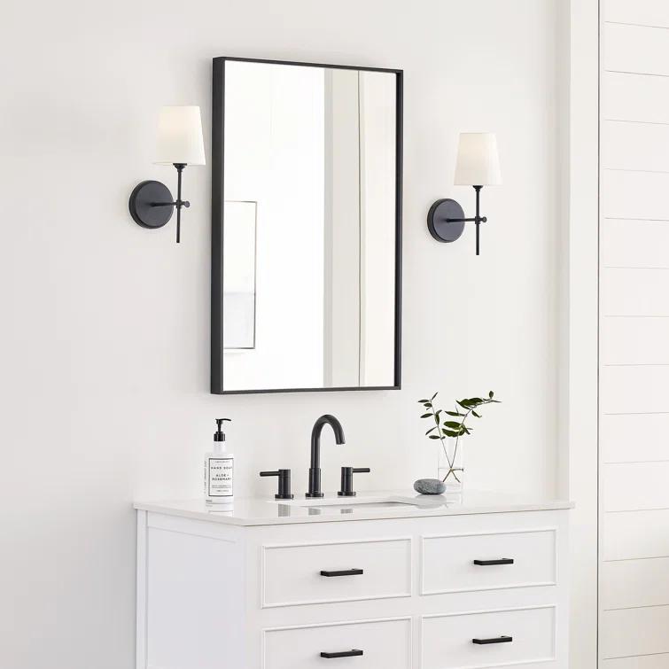 Baker 5.5 in. 1-Light Midnight Black Wall Sconce With White Linen Fabric Shade