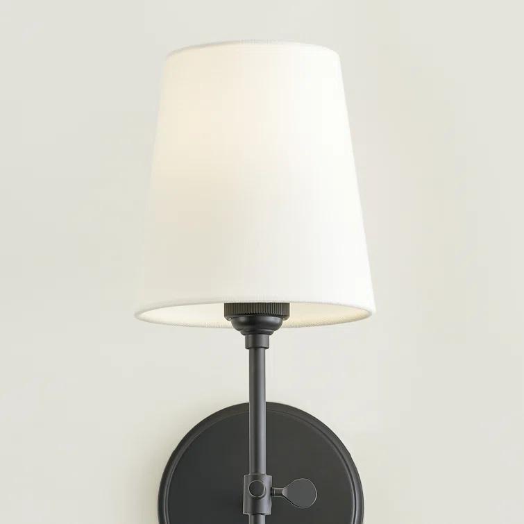 Baker 5.5 in. 1-Light Midnight Black Wall Sconce With White Linen Fabric Shade