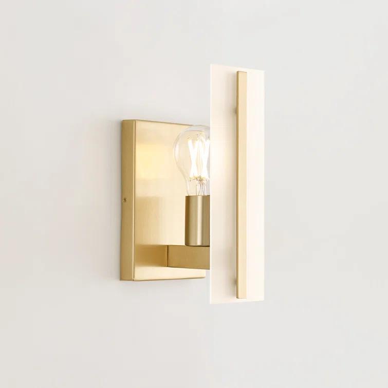 Satin Brass One-Light Vanity Sconce with Etched Glass