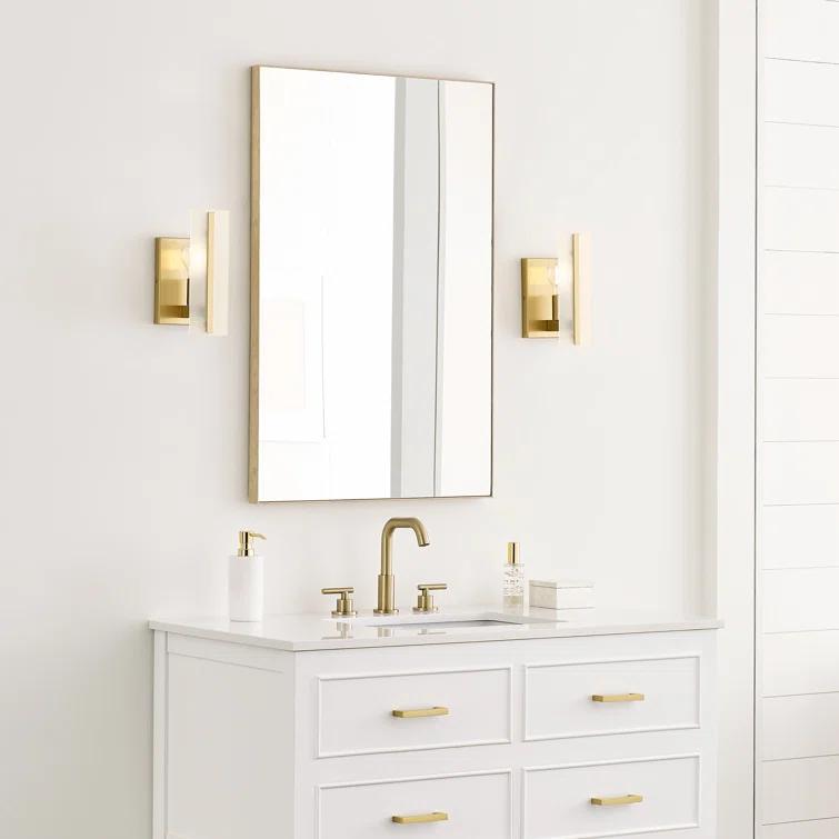 Satin Brass One-Light Vanity Sconce with Etched Glass
