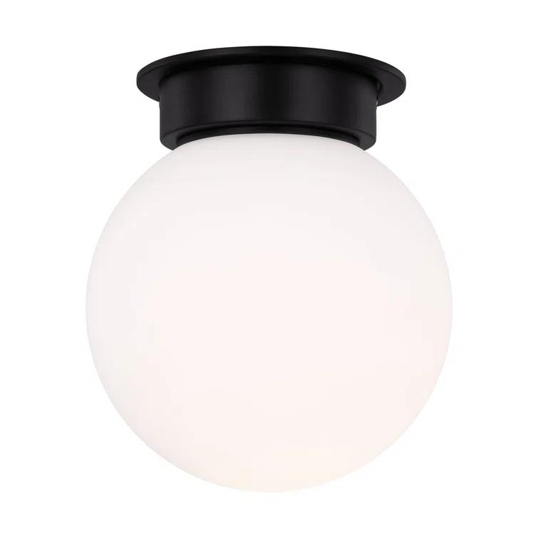 Midnight Black and Milk White Glass Globe Flush Mount Light