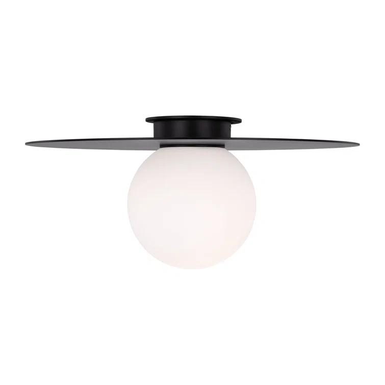 Midnight Black and Milk White Glass Globe Flush Mount Light