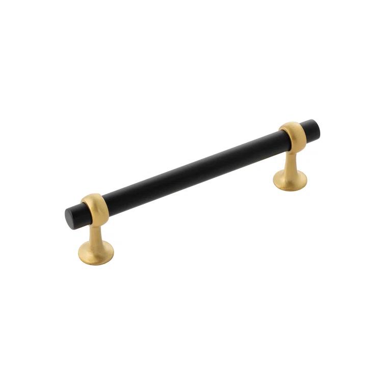 6 3/8" Matte Black and Brushed Brass Bar Pull