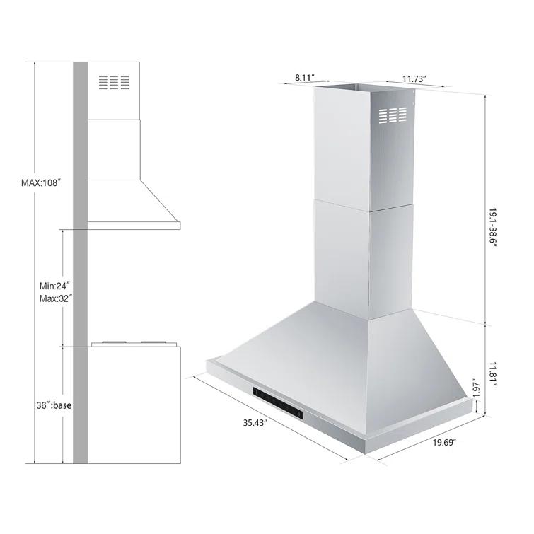 36" 900 CFM Convertible Wall Mount Range Hood with LED Lights & Hands-Free Control