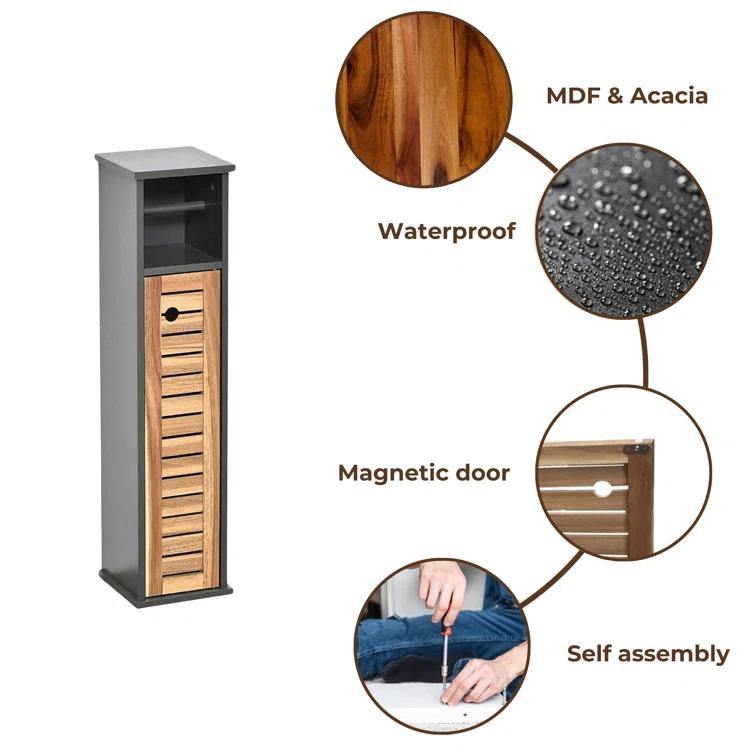 Evideco Compact Toilet Paper Storage Cabinet with Dispenser, Holds Up to 6 Rolls, Brown and Gray - Elements Collection 9912671