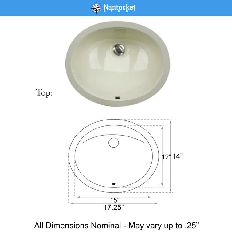 Nantucket Sinks Great Point 13.75'' Vitreous China Oval Bathroom Sink with Overflow