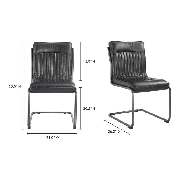 Transitional Black Genuine Leather Upholstered Side Chair