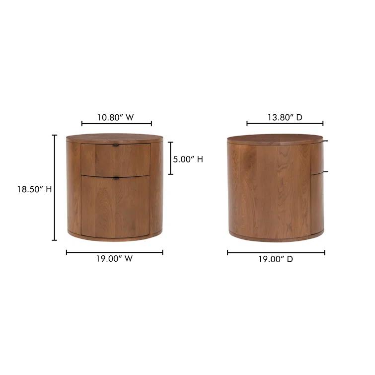 Theo Brown Solid Oak 2-Drawer Scandinavian Nightstand