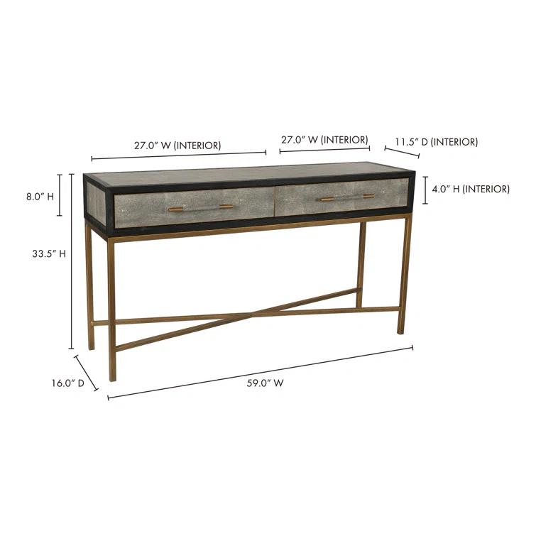 Contemporary Meera 59" Gray and Gold Console Table with Storage