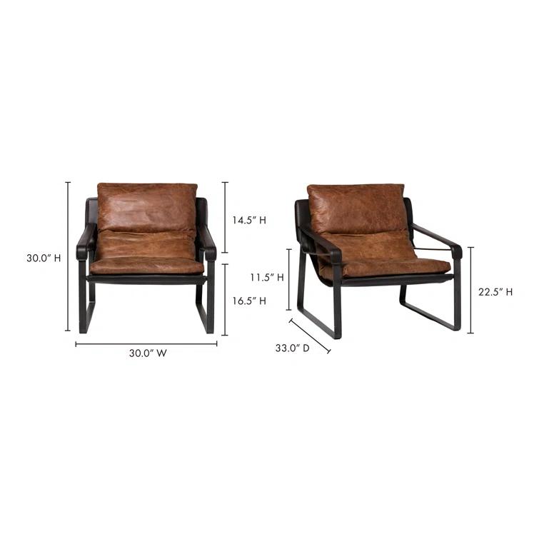 Cappuccino Genuine Leather Accent Chair with Metal Frame