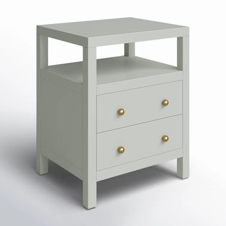 Sage Green Traditional 2-Drawer Nightstand with Open Shelf