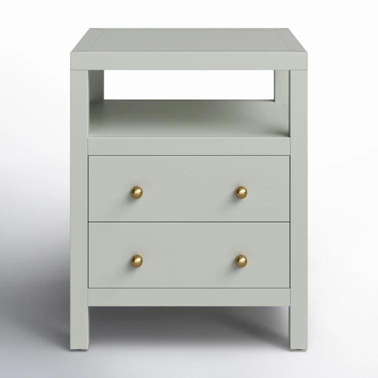 Sage Green Traditional 2-Drawer Nightstand with Open Shelf