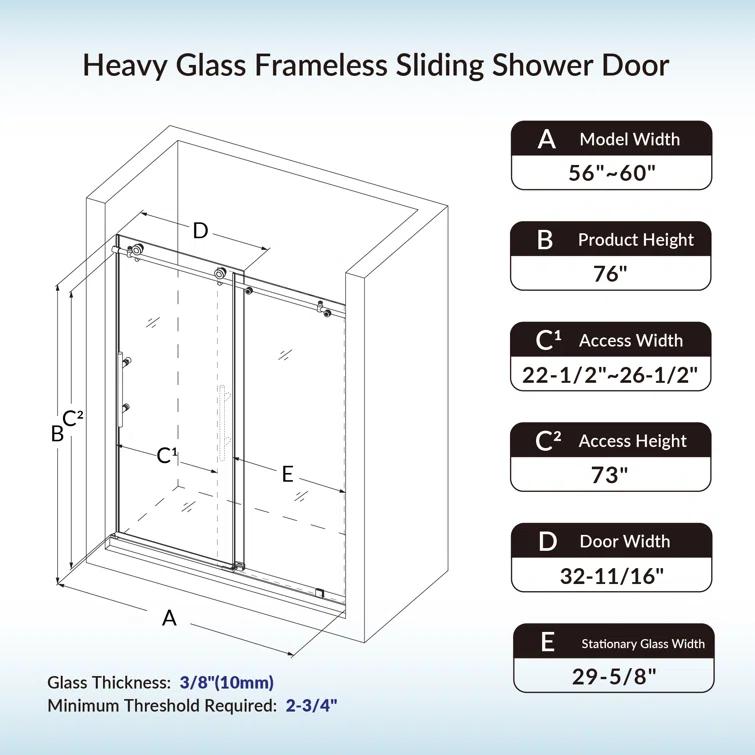 WoodBridge Frameless Single Sliding Shower Door with Soft Close System, 57.5-60" Width x 80"Height with 5/16"(8mm) Clear Tempered Glass & Reviews | Wayfair