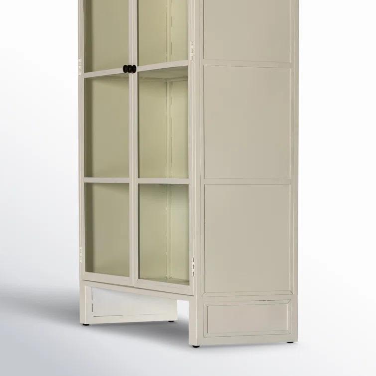 Cream Powder Coat Iron and Glass Arched Display Cabinet