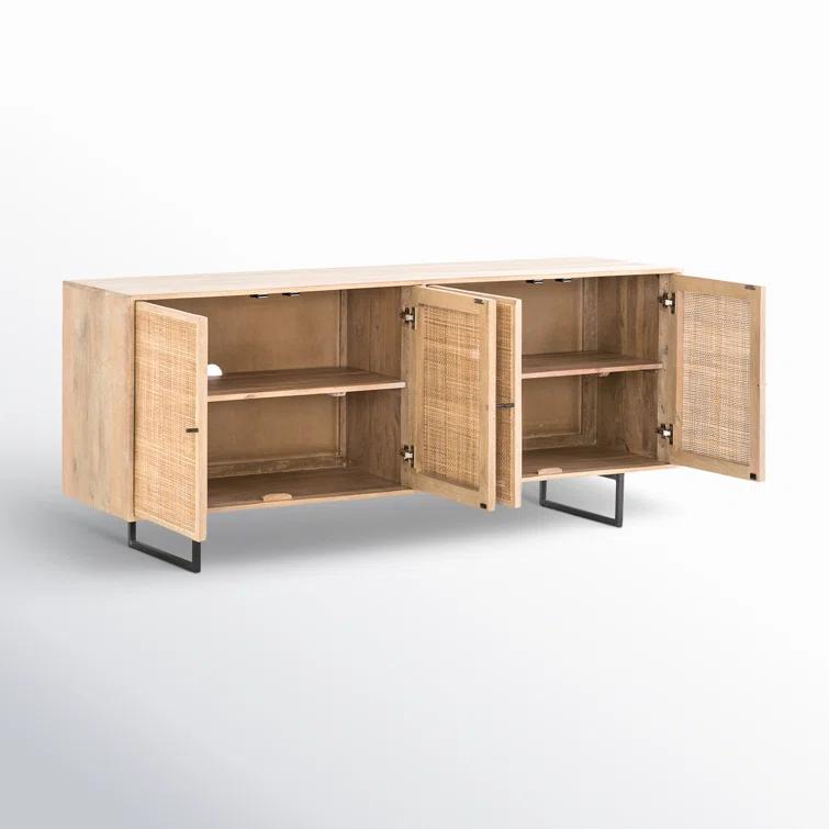 Carmel 72'' Natural Mango and Cane Sideboard with Gunmetal Legs