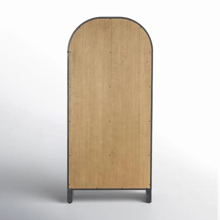Tall Black Iron and Vintage White Oak Arched Display Cabinet
