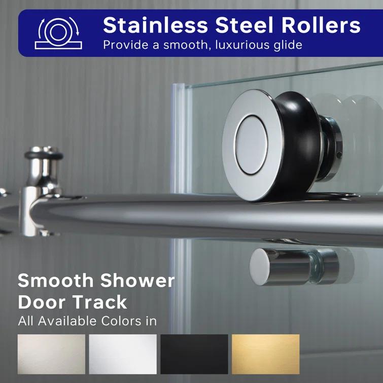 WoodBridge 56"-60" W x 76" H Single Sliding Frameless Shower Door | 3/8" (10mm) Thickened Upgrade Tempered Glass | Stainless Steel Hardware | Safe, Explosion-Resistant, Clear & Stylish, Sturdy & Durable MBSDC6076-C