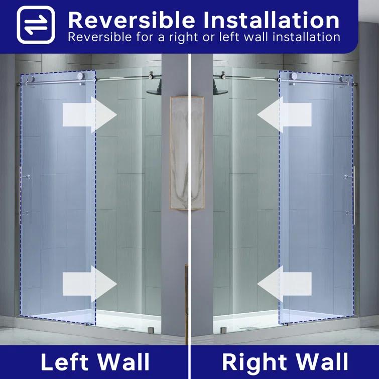 WoodBridge 56"-60" W x 76" H Single Sliding Frameless Shower Door | 3/8" (10mm) Thickened Upgrade Tempered Glass | Stainless Steel Hardware | Safe, Explosion-Resistant, Clear & Stylish, Sturdy & Durable MBSDC6076-C