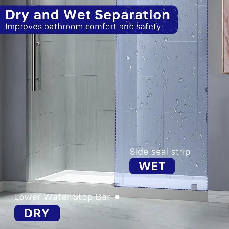 WoodBridge 56"-60" W x 76" H Single Sliding Frameless Shower Door | 3/8" (10mm) Thickened Upgrade Tempered Glass | Stainless Steel Hardware | Safe, Explosion-Resistant, Clear & Stylish, Sturdy & Durable MBSDC6076-C