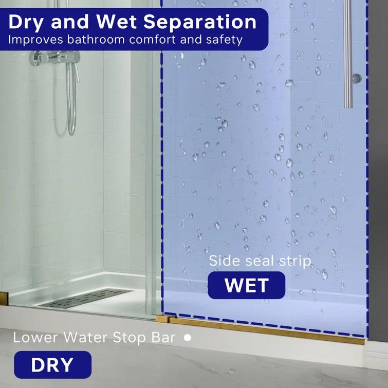 WoodBridge 56"-60" W x 76" H Single Sliding Frameless Shower Door | 3/8" (10mm) Thickened Upgrade Tempered Glass | Stainless Steel Hardware | Safe, Explosion-Resistant, Clear & Stylish, Sturdy & Durable MBSDC6076-BG