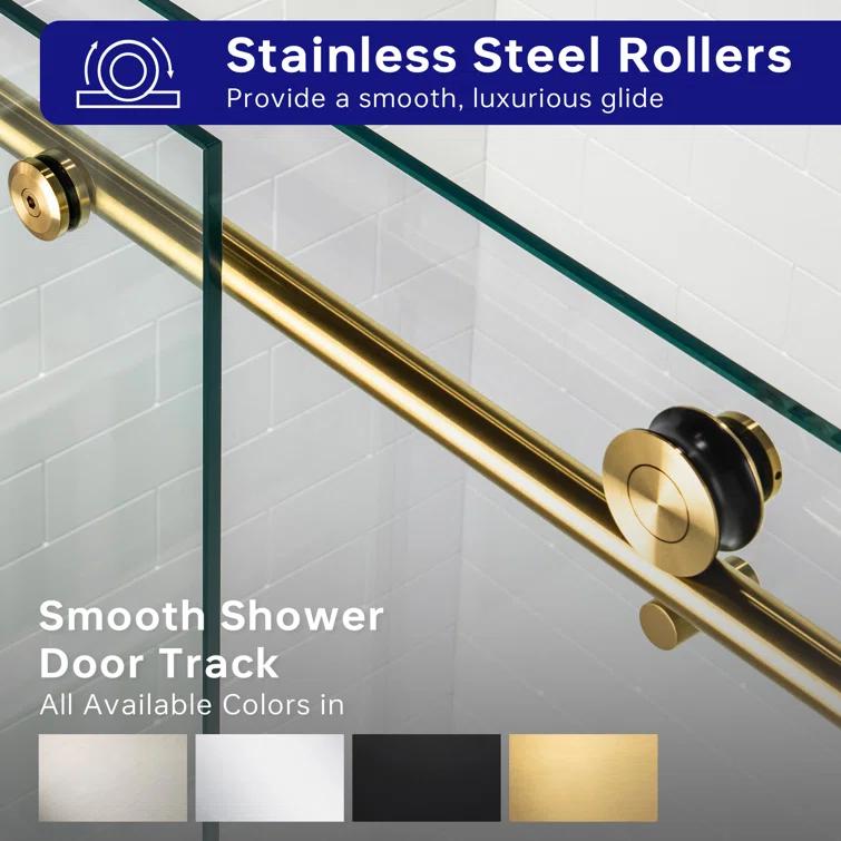 WoodBridge 56"-60" W x 76" H Single Sliding Frameless Shower Door | 3/8" (10mm) Thickened Upgrade Tempered Glass | Stainless Steel Hardware | Safe, Explosion-Resistant, Clear & Stylish, Sturdy & Durable MBSDC6076-BG