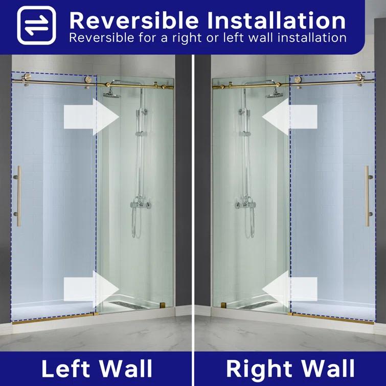 WoodBridge 56"-60" W x 76" H Single Sliding Frameless Shower Door | 3/8" (10mm) Thickened Upgrade Tempered Glass | Stainless Steel Hardware | Safe, Explosion-Resistant, Clear & Stylish, Sturdy & Durable MBSDC6076-BG
