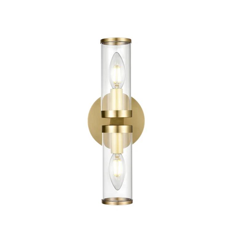 Natural Brass and Clear Glass Cylinder Wall Sconce