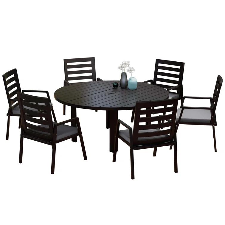 7-Piece Patio Dining Set With 60" Round Aluminum Dining Table And 6 Dining Armchair