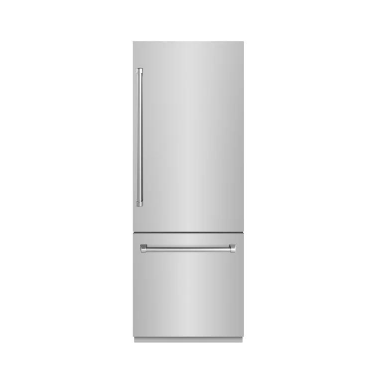ZLINE 30 in. 16.1 cu. ft. Built-In Bottom Freezer Refrigerator with Water Dispenser and Ice Maker in Satin Stainless Steel with Graphite Gray Interior